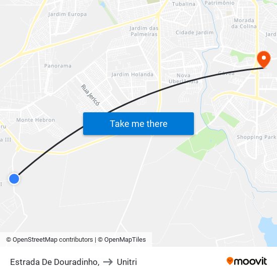 Estrada De Douradinho, to Unitri map