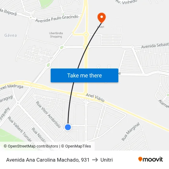 Avenida Ana Carolina Machado, 931 to Unitri map