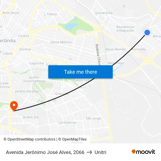 Avenida Jerônimo José Alves, 2066 to Unitri map
