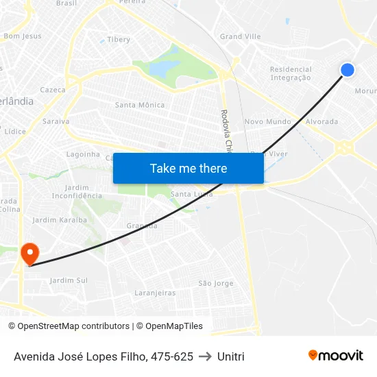 Avenida José Lopes Filho, 475-625 to Unitri map