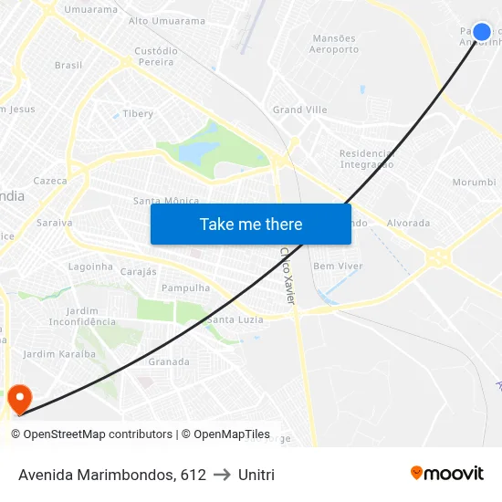 Avenida Marimbondos, 612 to Unitri map