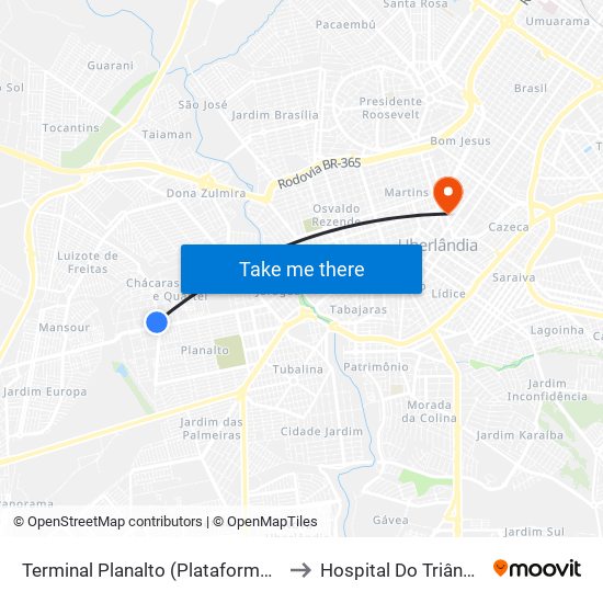 Terminal Planalto (Plataforma A1) to Hospital Do Triângulo map