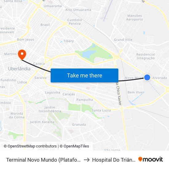 Terminal Novo Mundo (Plataforma A) to Hospital Do Triângulo map