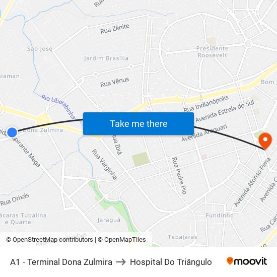 A1 - Terminal Dona Zulmira to Hospital Do Triângulo map