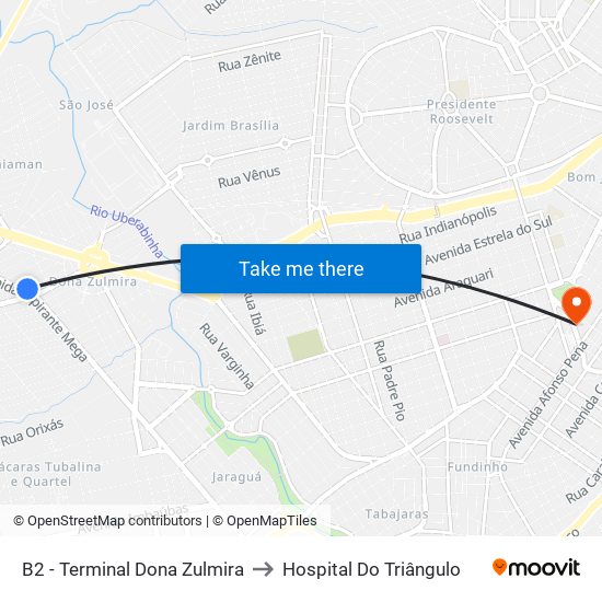 B2 - Terminal Dona Zulmira to Hospital Do Triângulo map