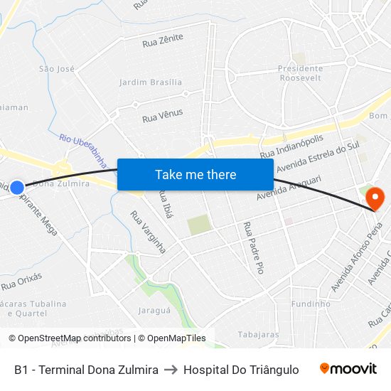B1 - Terminal Dona Zulmira to Hospital Do Triângulo map