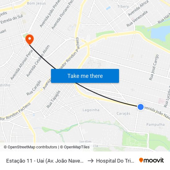 Estação 11 - Uai (Av. João Naves De Ávila) to Hospital Do Triângulo map