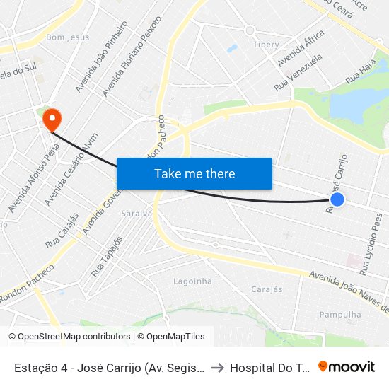 Estação 4 - José Carrijo (Av. Segismundo Pereira) to Hospital Do Triângulo map