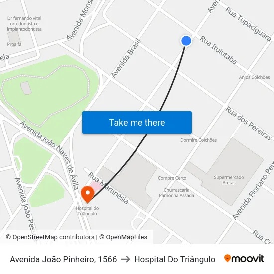 Avenida João Pinheiro, 1566 to Hospital Do Triângulo map