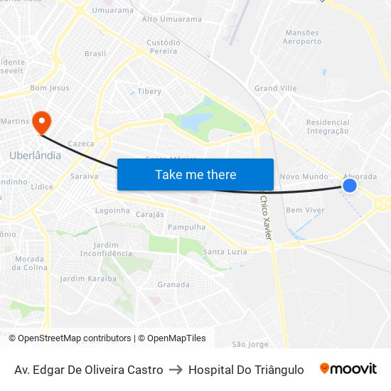 Av. Edgar De Oliveira Castro to Hospital Do Triângulo map