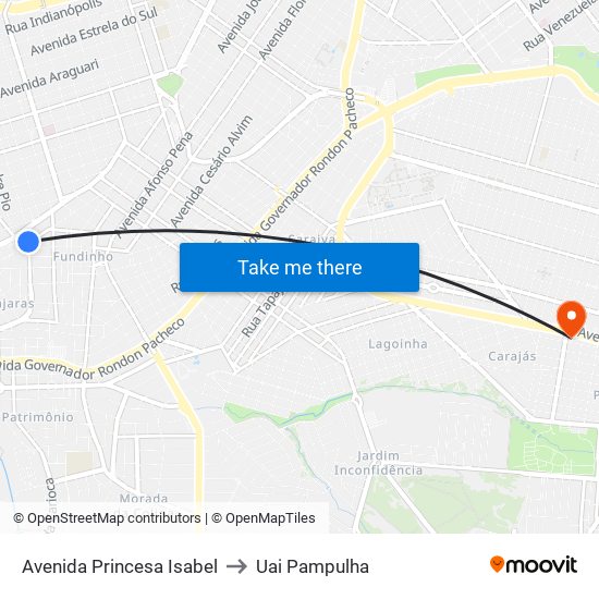 Avenida Princesa Isabel to Uai Pampulha map