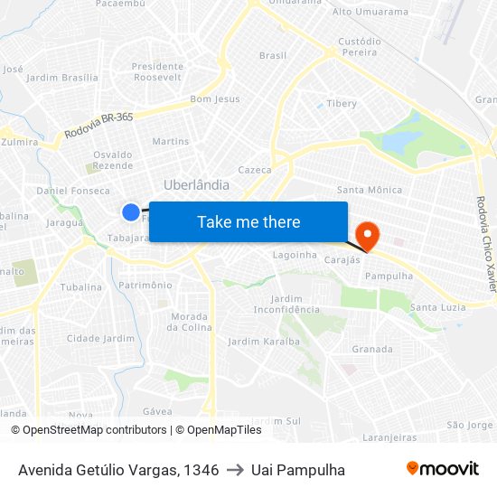 Avenida Getúlio Vargas, 1346 to Uai Pampulha map