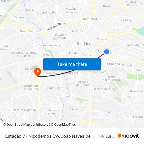 Estação 7 - Nicodemos (Av. João Naves De Ávila) to Aacd map