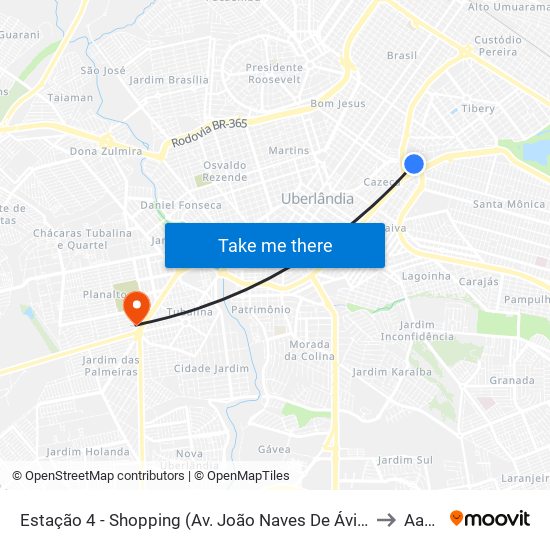 Estação 4 - Shopping (Av. João Naves De Ávila) to Aacd map