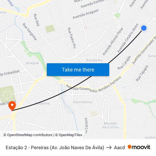 Estação 2 - Pereiras (Av. João Naves De Ávila) to Aacd map