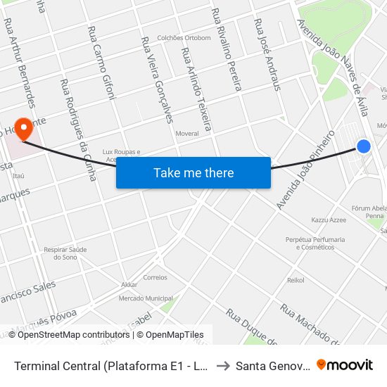 Terminal Central (Plataforma E1 - Laranja) to Santa Genoveva map