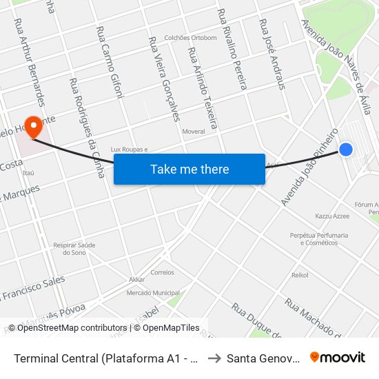 Terminal Central (Plataforma A1 - Azul) to Santa Genoveva map