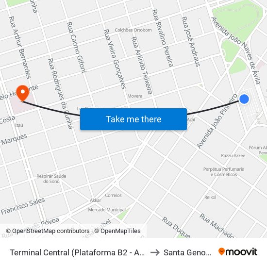 Terminal Central (Plataforma B2 - Amarelo) to Santa Genoveva map