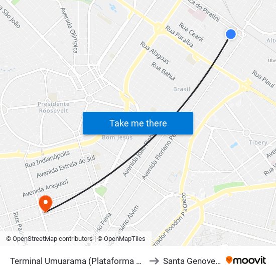 Terminal Umuarama (Plataforma B1) to Santa Genoveva map