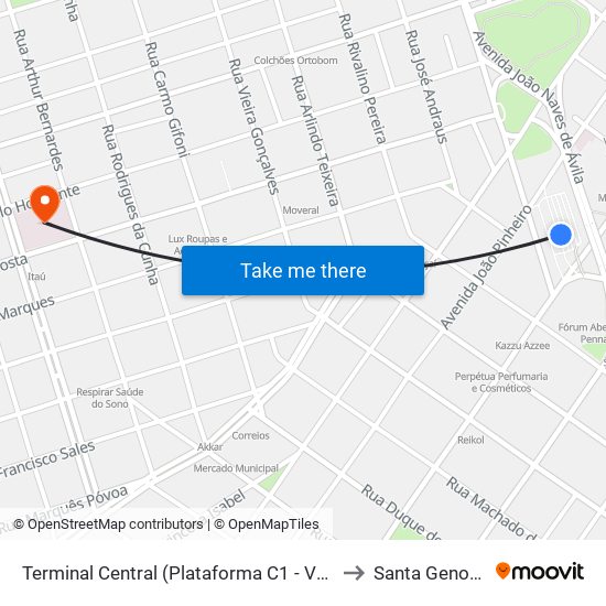 Terminal Central (Plataforma C1 - Vermelho) to Santa Genoveva map