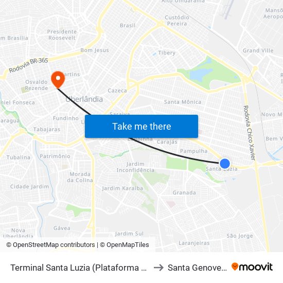 Terminal Santa Luzia (Plataforma A1) to Santa Genoveva map