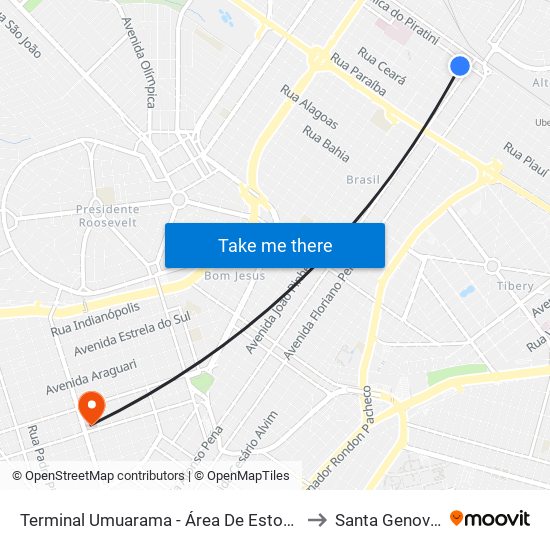 Terminal Umuarama - Área De Estocagem to Santa Genoveva map