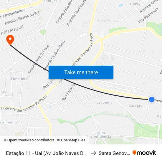 Estação 11 - Uai (Av. João Naves De Ávila) to Santa Genoveva map