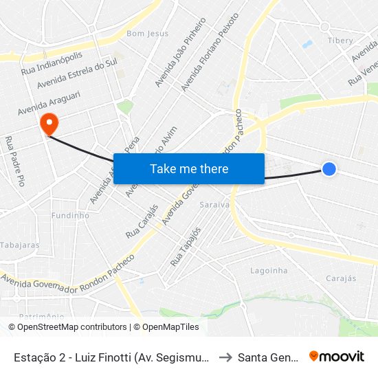 Estação 2 - Luiz Finotti (Av. Segismundo Pereira) to Santa Genoveva map