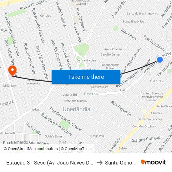Estação 3 - Sesc (Av. João Naves De Ávila) to Santa Genoveva map