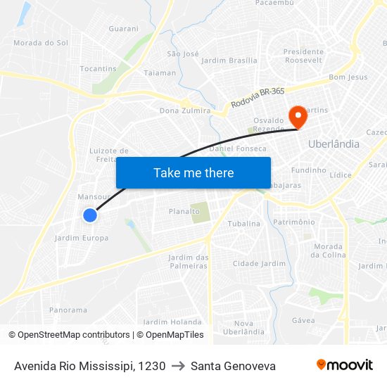 Avenida Rio Mississipi, 1230 to Santa Genoveva map