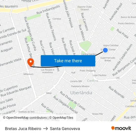 Bretas Juca Ribeiro to Santa Genoveva map