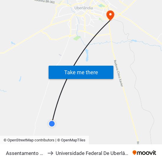 Assentamento Flávia Nunes to Universidade Federal De Uberlândia (Campus Glória) map