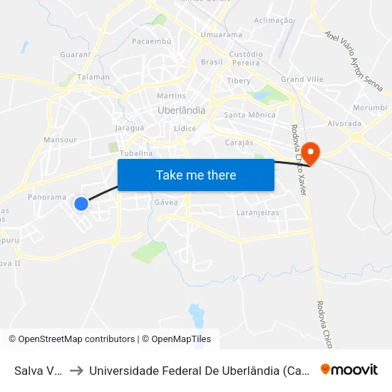 Salva Vidas to Universidade Federal De Uberlândia (Campus Glória) map