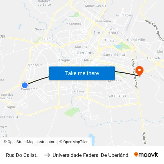 Rua Do Calistemon, 120 to Universidade Federal De Uberlândia (Campus Glória) map