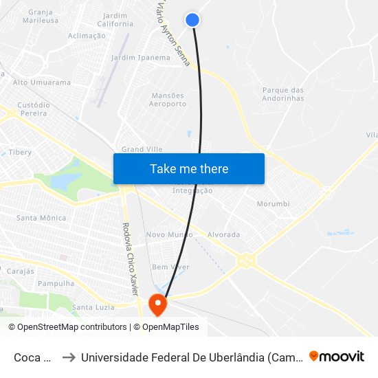 Coca Cola to Universidade Federal De Uberlândia (Campus Glória) map