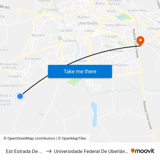 Est Estrada De Douradinho to Universidade Federal De Uberlândia (Campus Glória) map