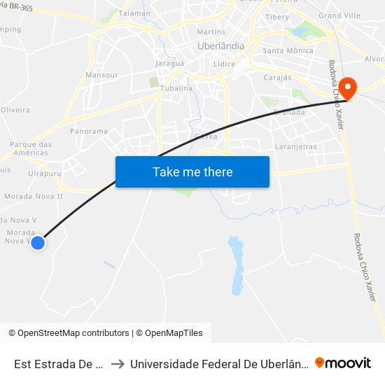 Est Estrada De Douradinho to Universidade Federal De Uberlândia (Campus Glória) map