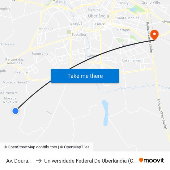 Av. Douradinho, to Universidade Federal De Uberlândia (Campus Glória) map