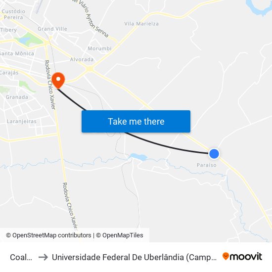 Coalbra to Universidade Federal De Uberlândia (Campus Glória) map