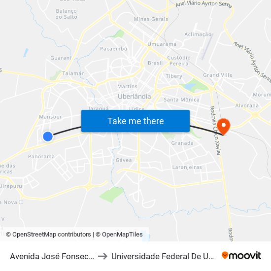 Avenida José Fonseca E Sílva, 4794-4868 to Universidade Federal De Uberlândia (Campus Glória) map