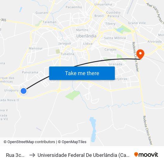 Rua 3c4-01, to Universidade Federal De Uberlândia (Campus Glória) map