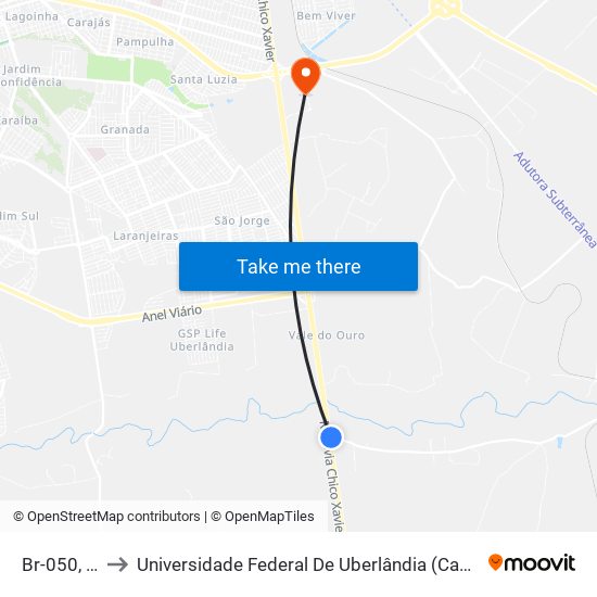 Br-050, 500 to Universidade Federal De Uberlândia (Campus Glória) map