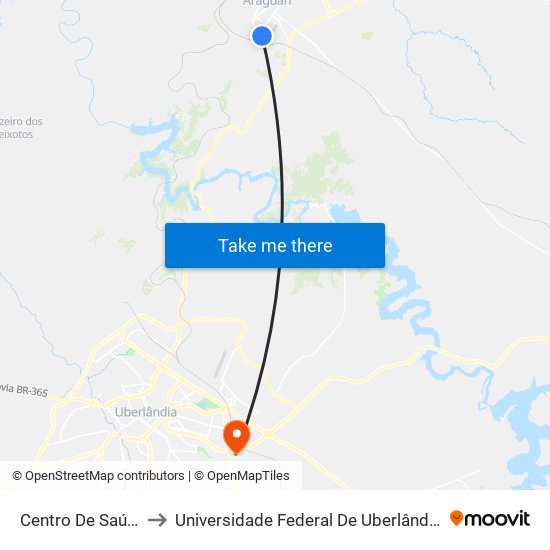 Centro De Saúde (P.S.F) to Universidade Federal De Uberlândia (Campus Glória) map