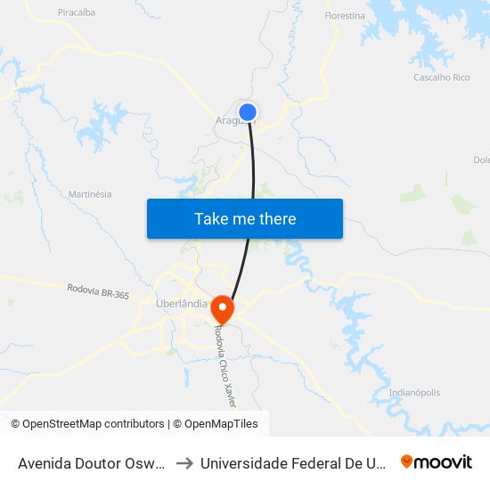 Avenida Doutor Oswaldo Pieruccetti, 887 to Universidade Federal De Uberlândia (Campus Glória) map