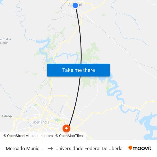 Mercado Municipal - Araguari to Universidade Federal De Uberlândia (Campus Glória) map