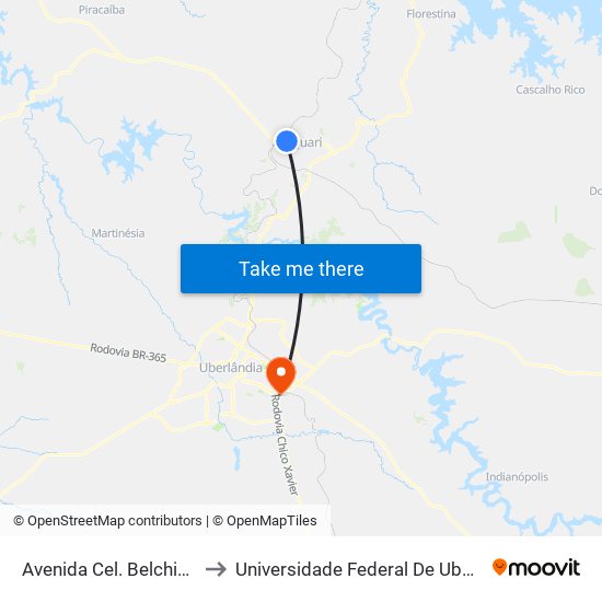 Avenida Cel. Belchior De Godói, 1325 to Universidade Federal De Uberlândia (Campus Glória) map