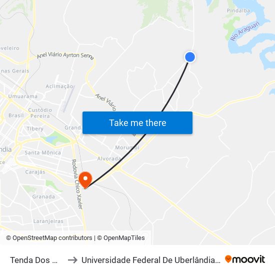 Tenda Dos Morenos to Universidade Federal De Uberlândia (Campus Glória) map