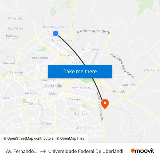 Av. Fernando Pessoa to Universidade Federal De Uberlândia (Campus Glória) map