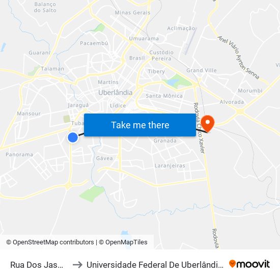 Rua Dos Jasmins, 755 to Universidade Federal De Uberlândia (Campus Glória) map