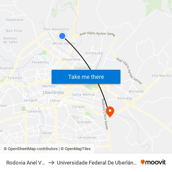 Rodovia Anel Viário, 1516 to Universidade Federal De Uberlândia (Campus Glória) map